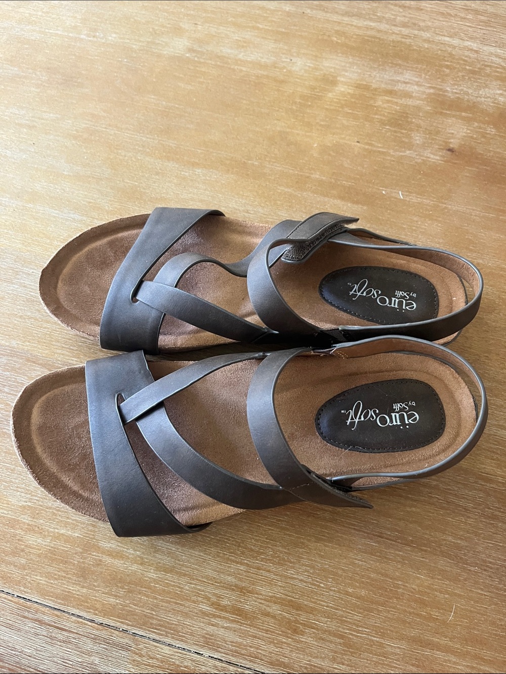 EuroSoft by Sketch Brown Leather-Strap Women's Sandals